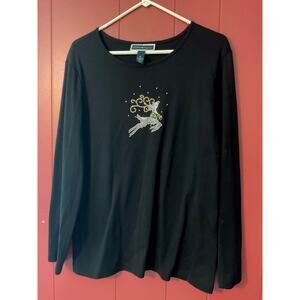 Karen Scott Silver Black Reindeer Top Size XL